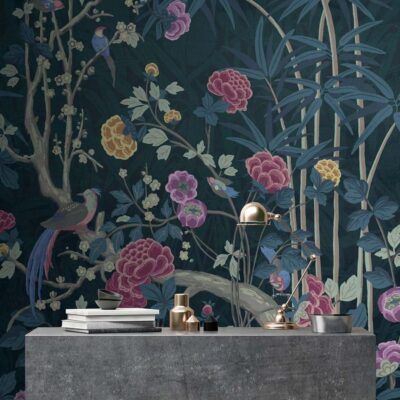 wallpaperstore.gr-παράσταση τοίχου,λουλούδια,πουλιά