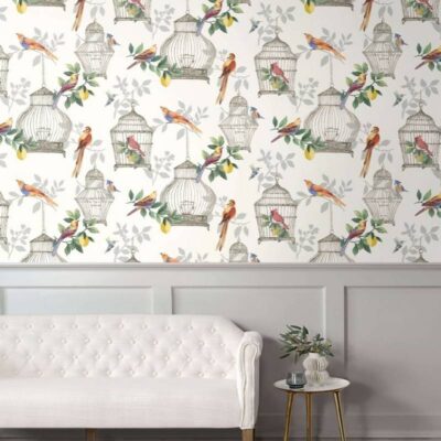 wallpaperstore.gr-ταπετσαρία τοίχου,φύλλα,κλαδιά,πουλιά